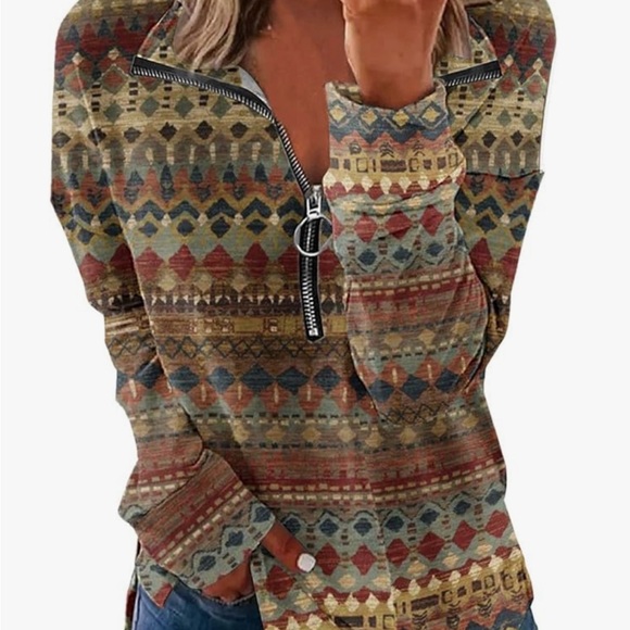 Geometric Patterned Zip-Up Sweater - Picture 9 of 10